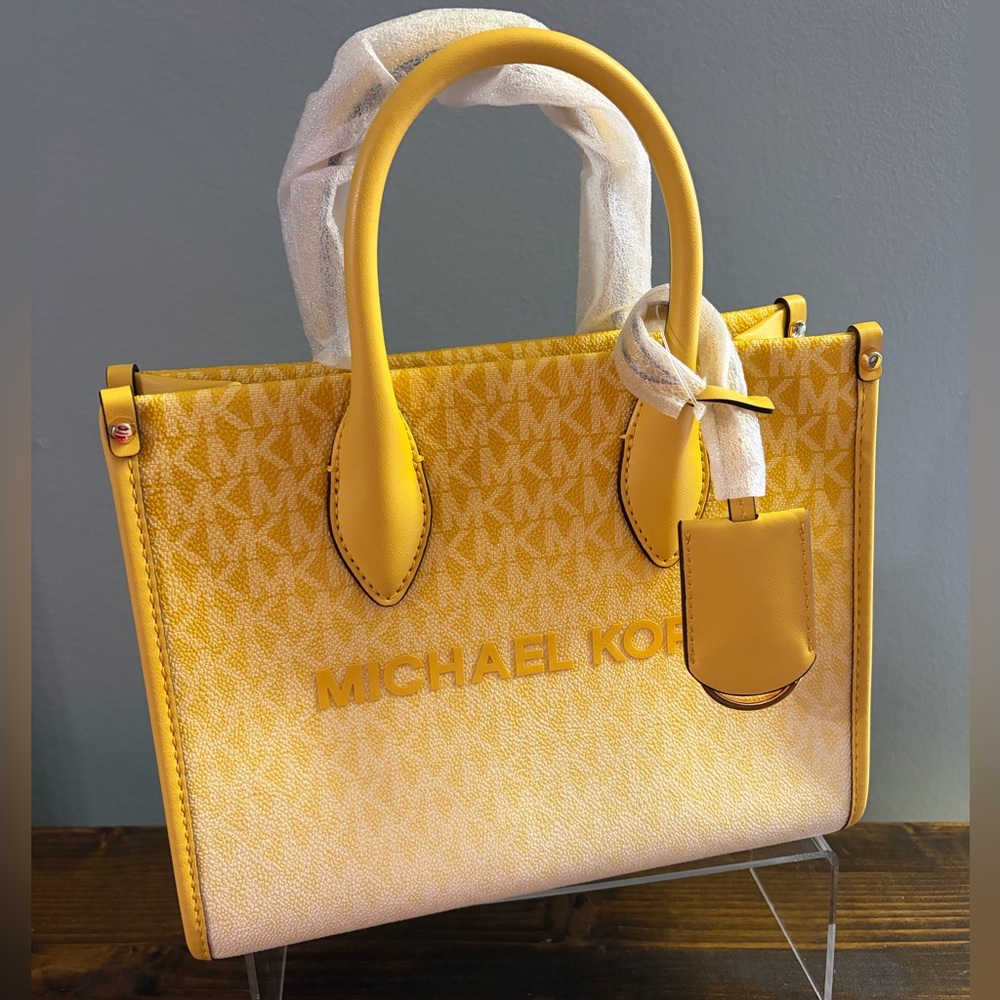 NWT Michael Kors Mirella Daisy Yellow Ombré Satchel with Detachable Strap - Picture 3 of 16